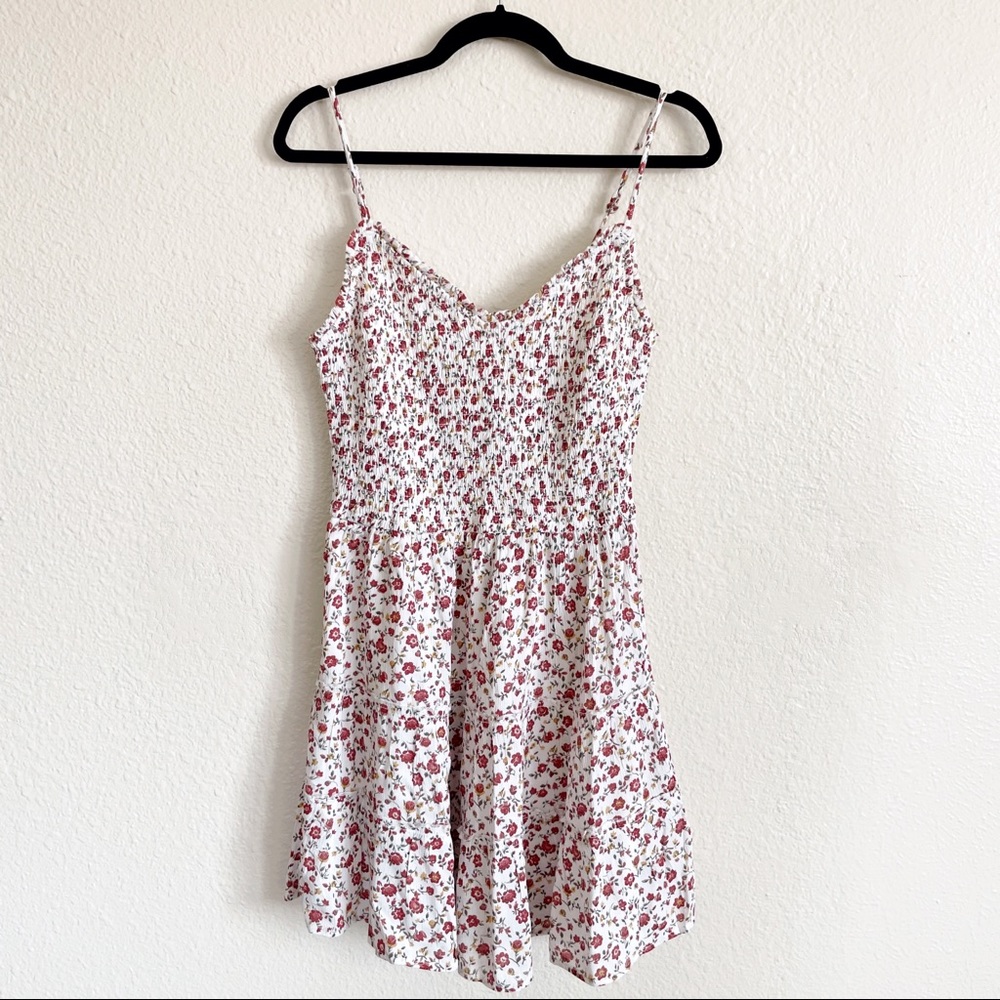 Hollister Smock Tiered Mini Dress White Floral